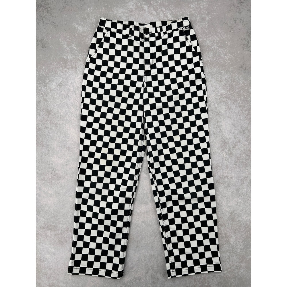 Vans Authentic Chino Checkerboard Pants Black White Straight Leg Women SZ 27